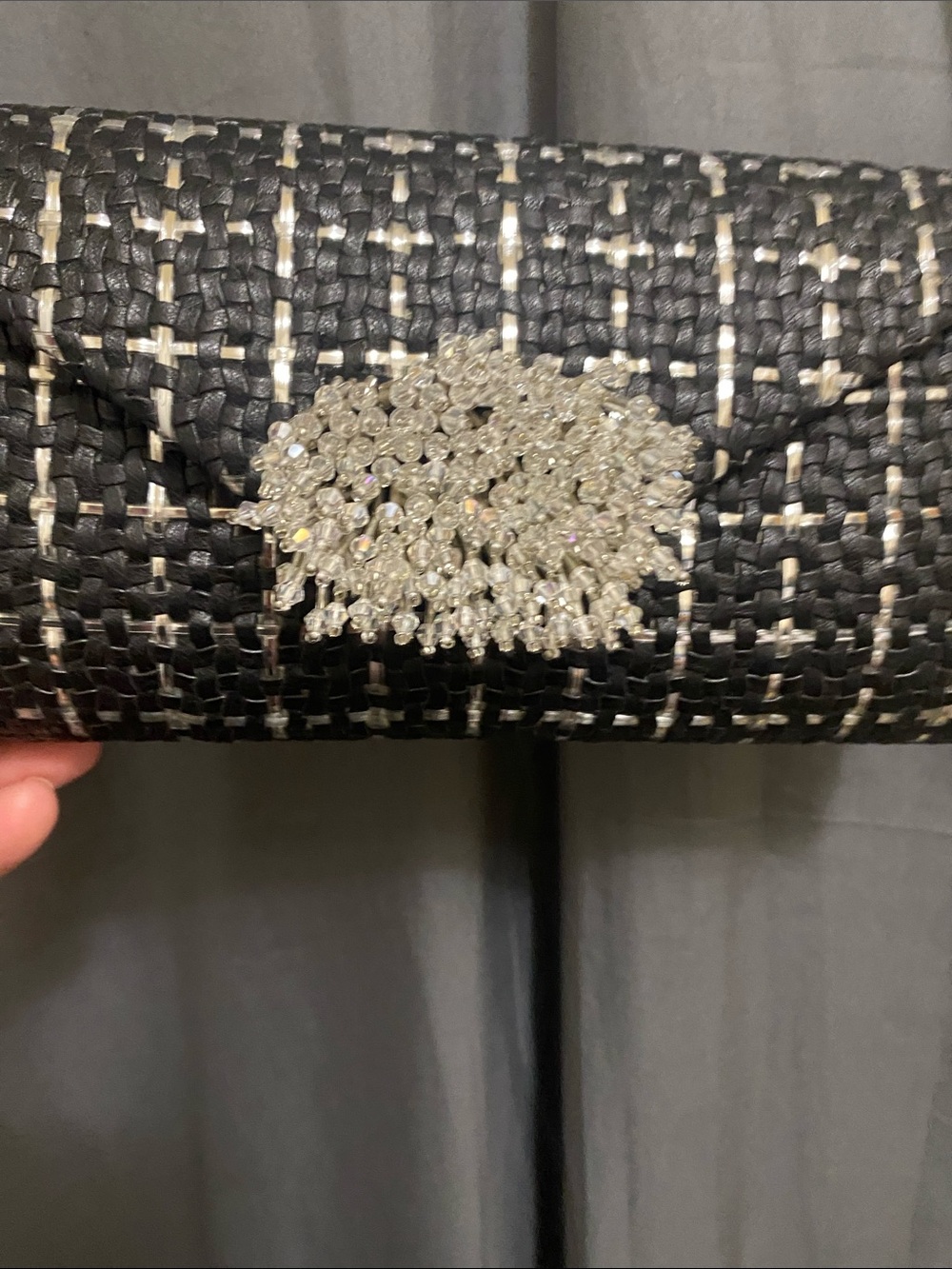 Black Tweed Chain-Shoulder Clutch